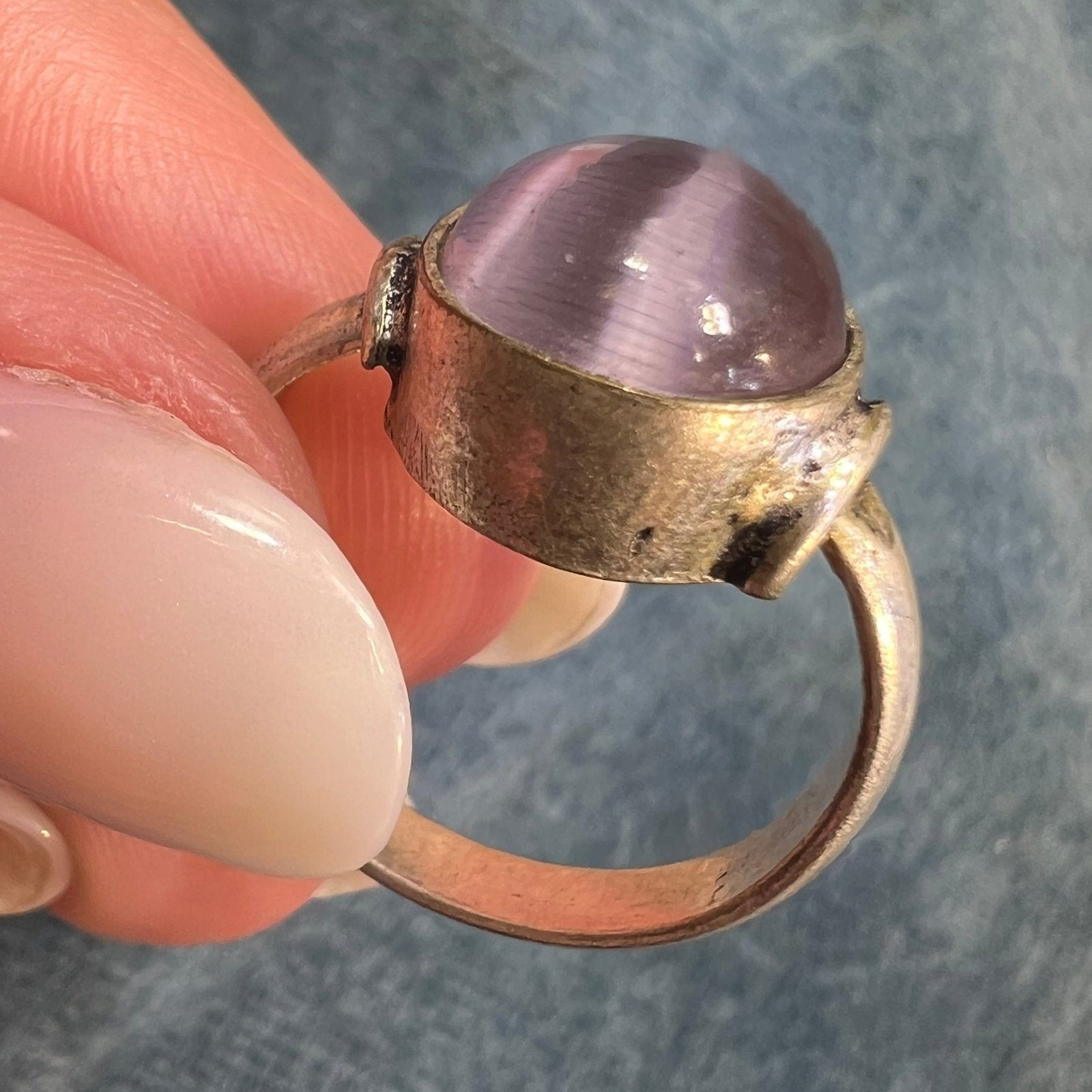 Lavender Cats Eye Cabochon Stone Ring in Silver *Video*