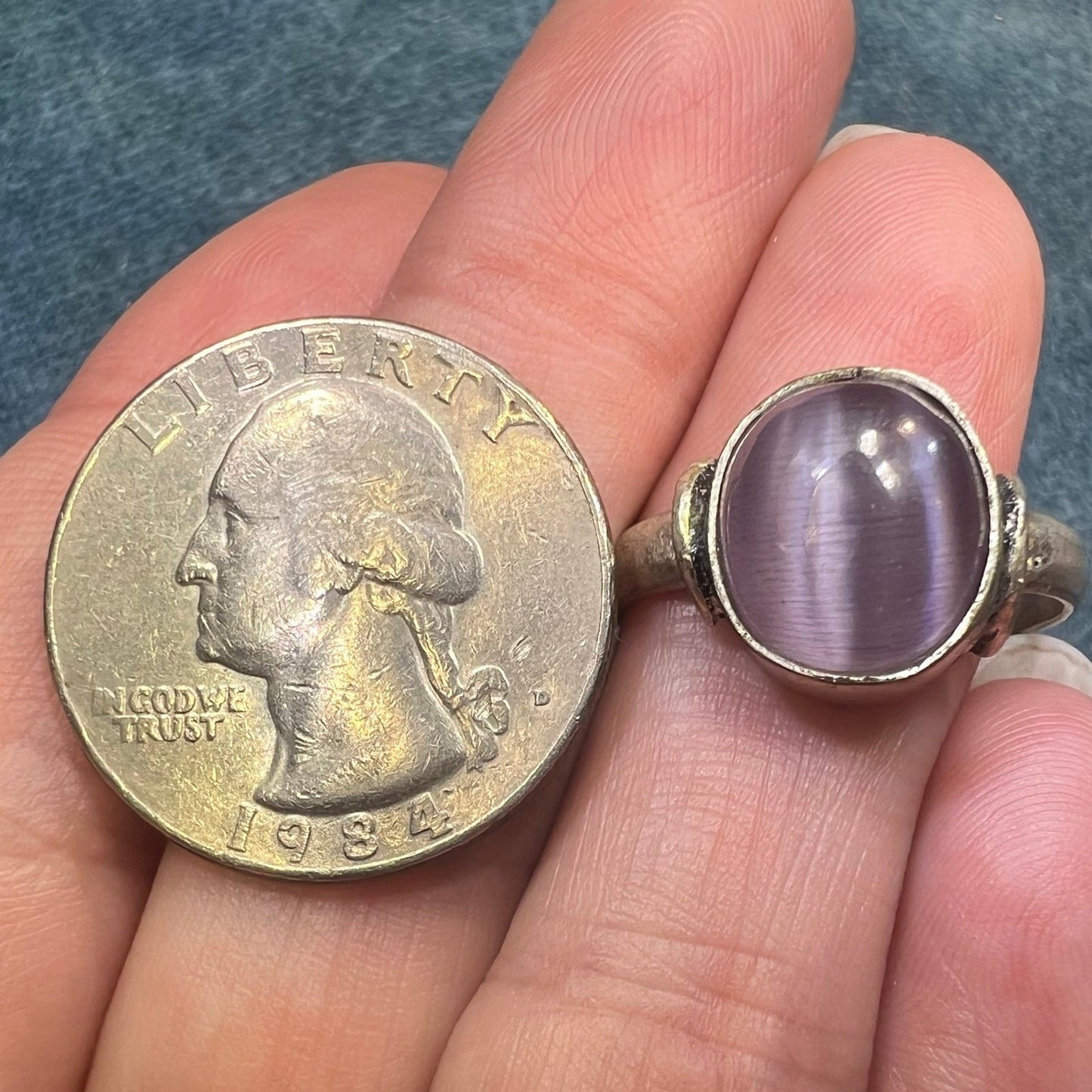 Lavender Cats Eye Cabochon Stone Ring in Silver *Video*