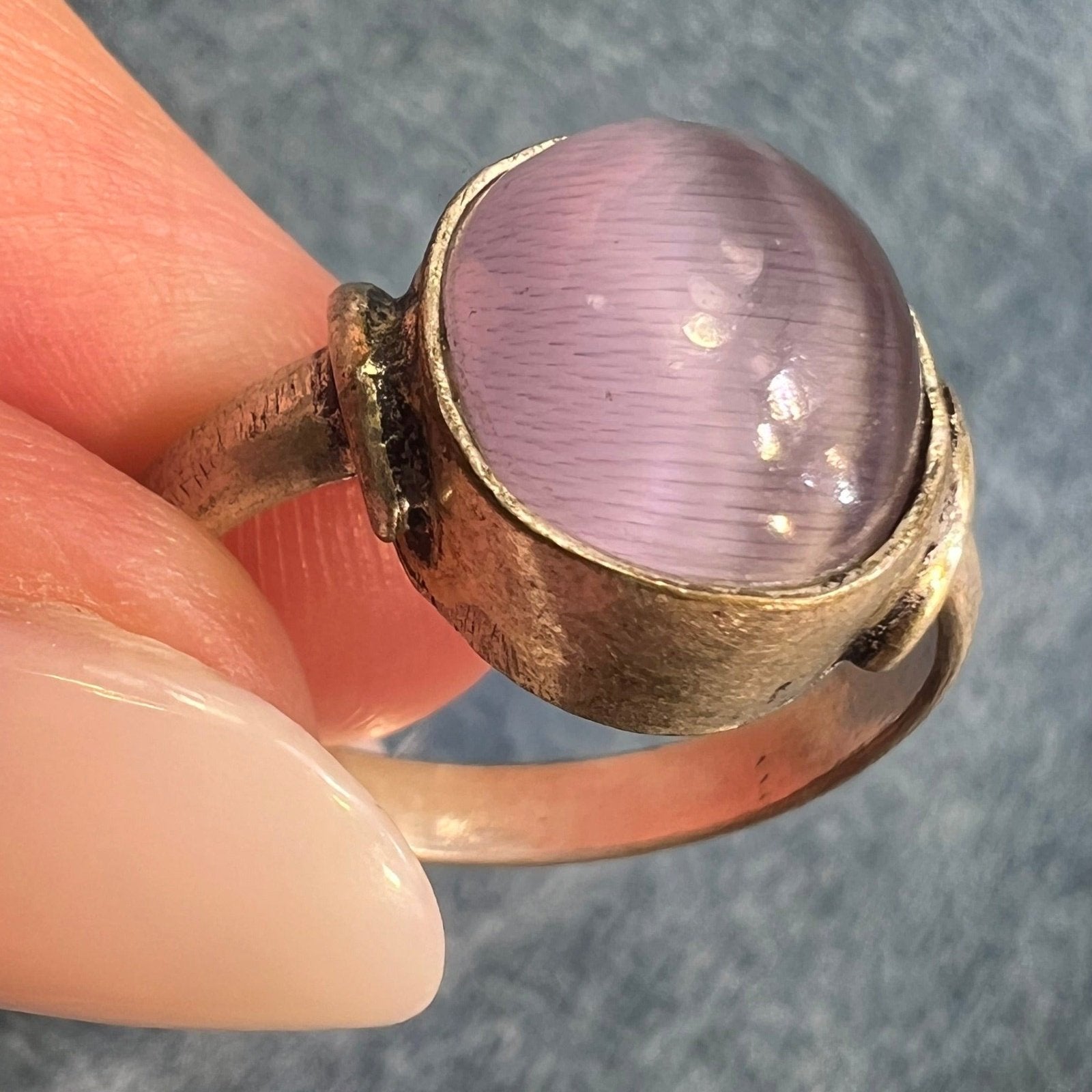 Lavender Cats Eye Cabochon Stone Ring in Silver *Video*