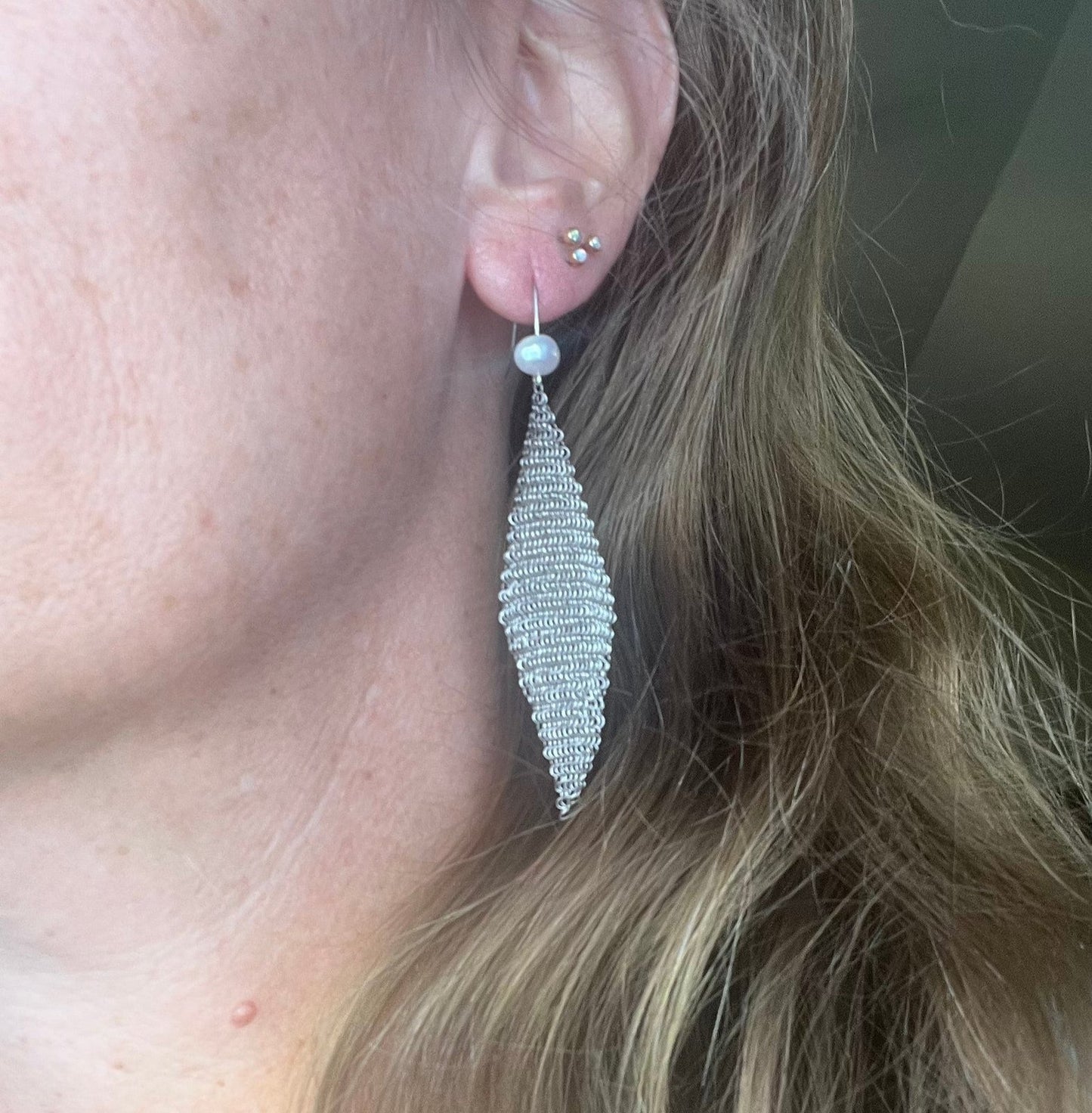 Mesh Scarf Earrings in 925 w Pearls. Stamped "T & Co."