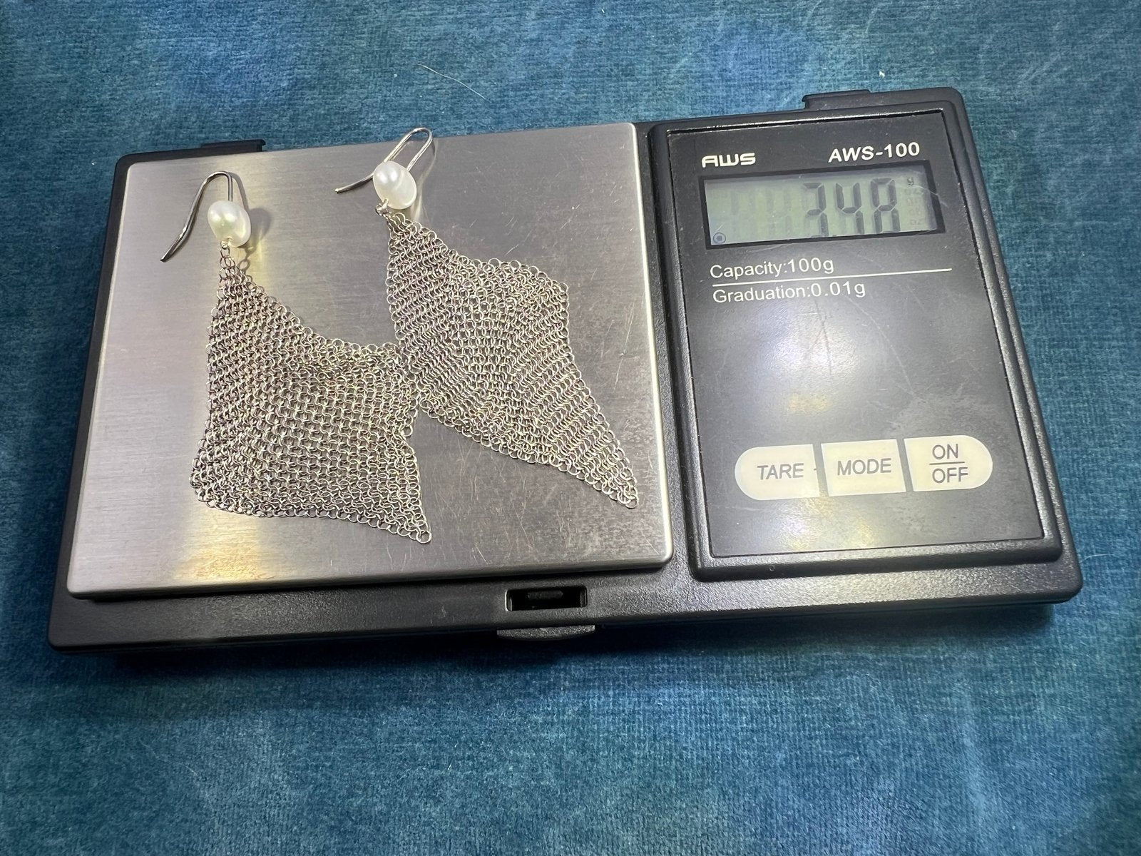 Mesh Scarf Earrings in 925 w Pearls. Stamped "T & Co."