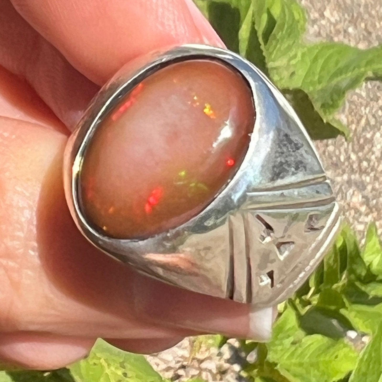 Mexican Black Opal Silver Signet Ring. 3/4" *Video*