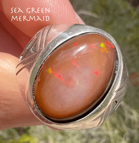 Mexican Black Opal Silver Signet Ring. 3/4" *Video*