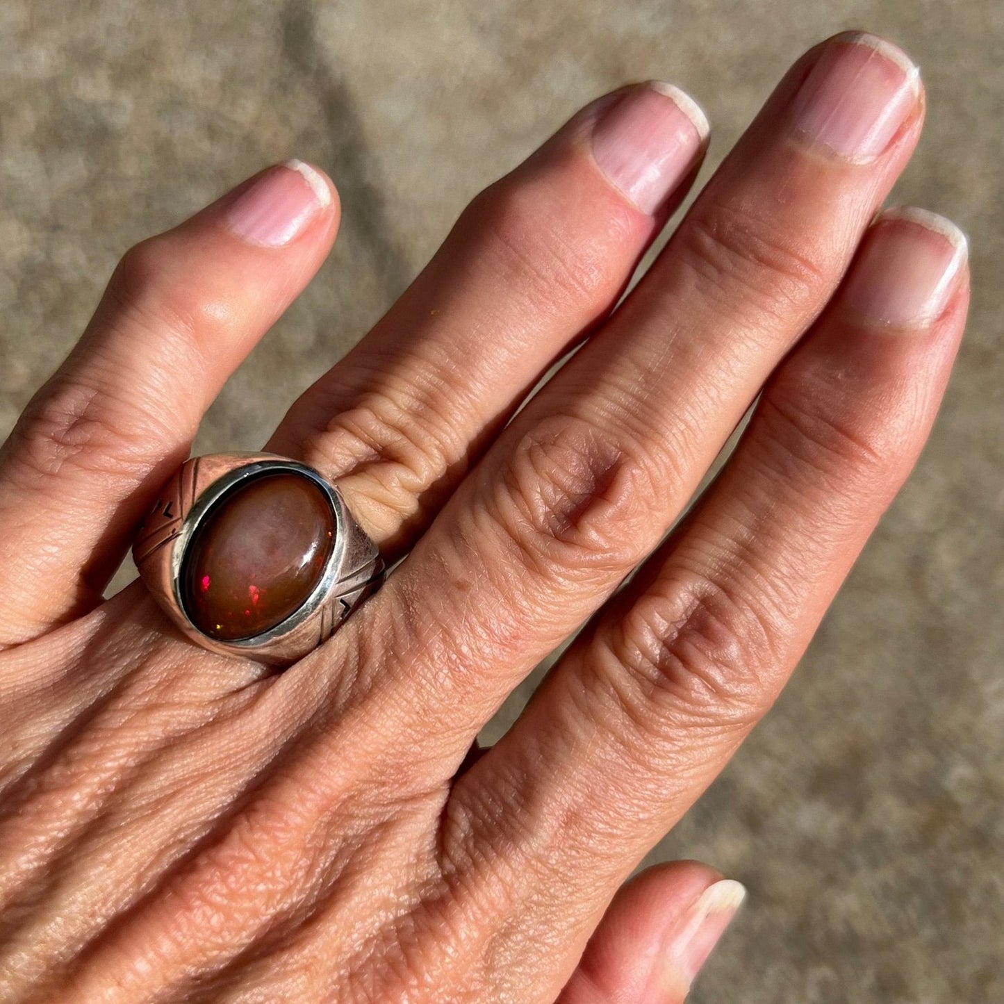 Mexican Black Opal Silver Signet Ring. 3/4" *Video*