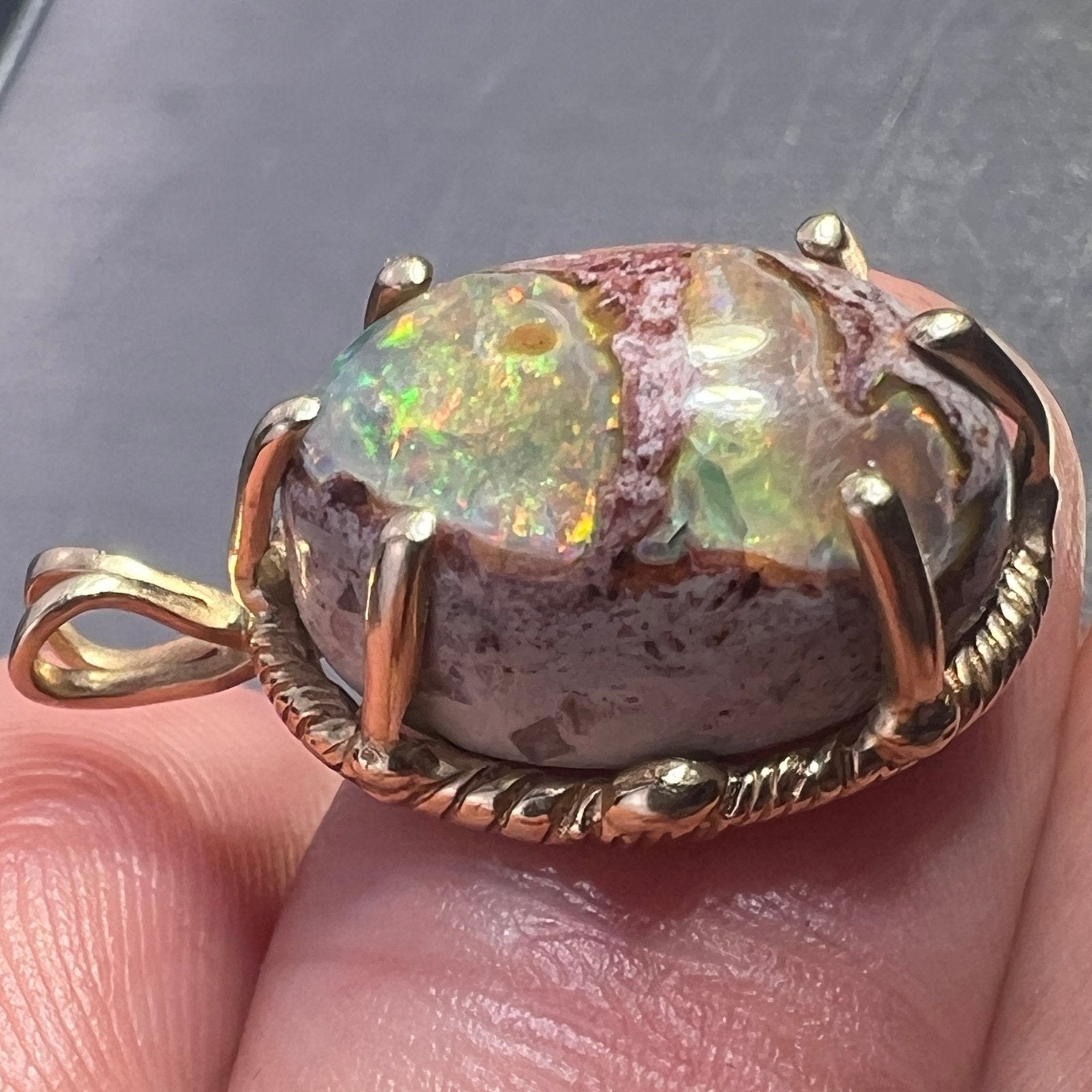 Mexican Boulder Fire Opal Old Pawn Pendant. *Video*