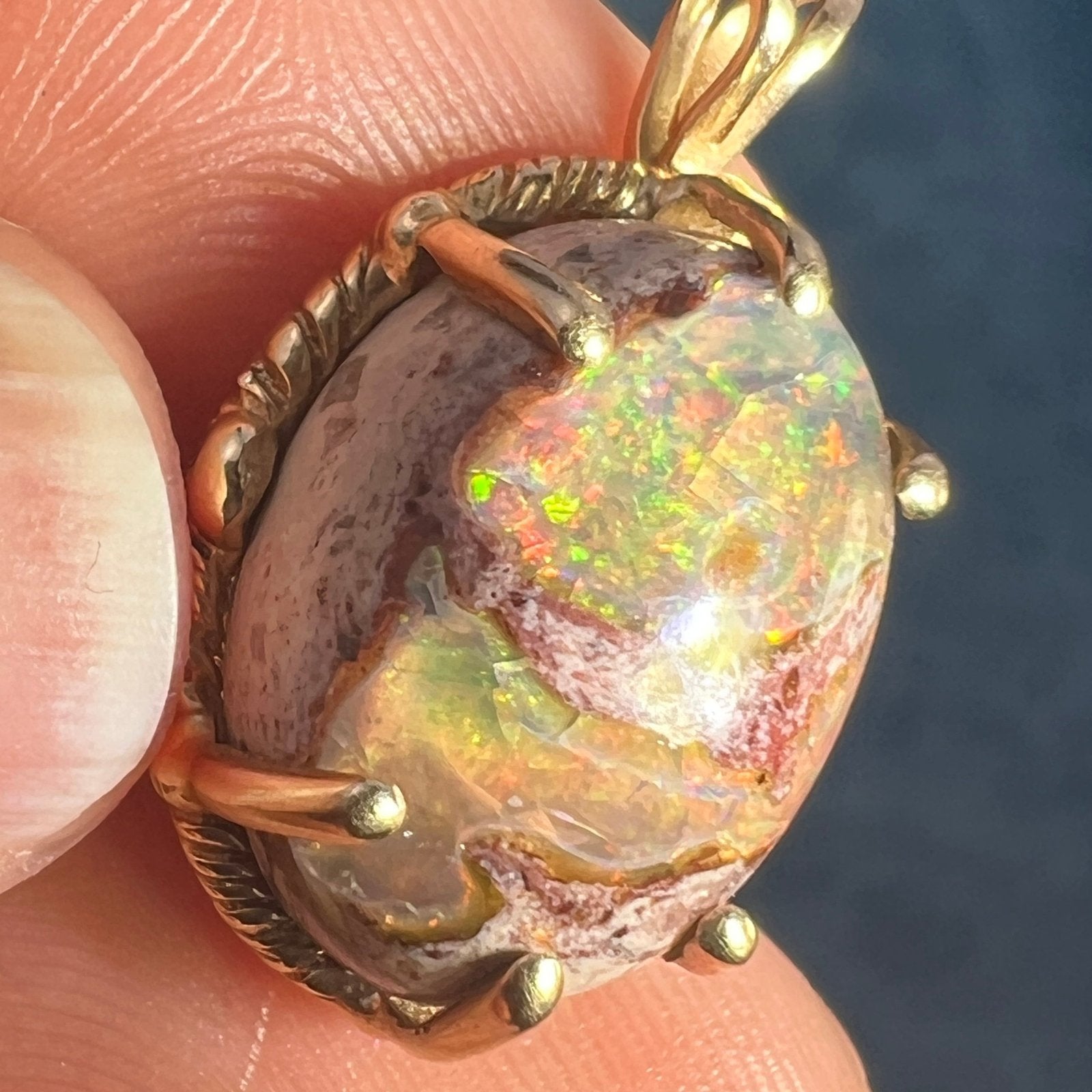 Mexican Boulder Fire Opal Old Pawn Pendant. *Video*