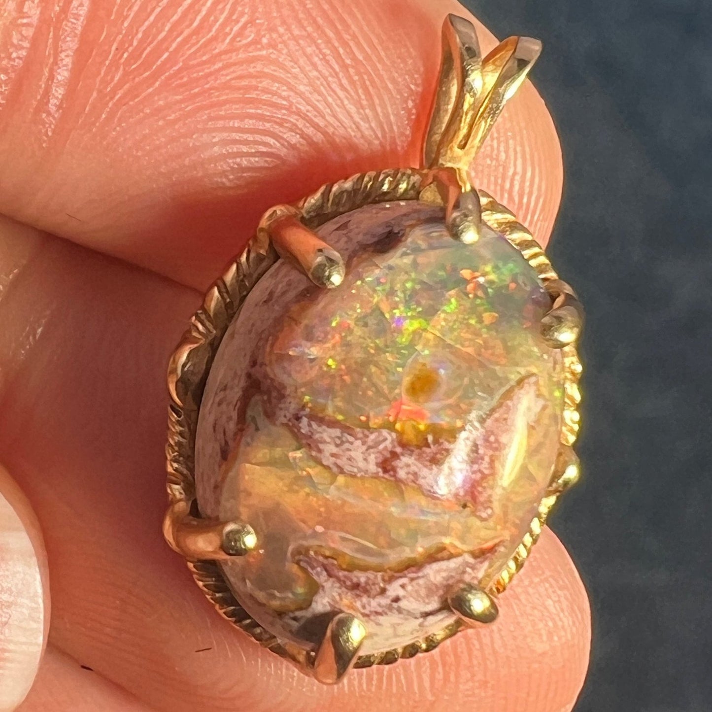 Mexican Boulder Fire Opal Old Pawn Pendant. *Video*