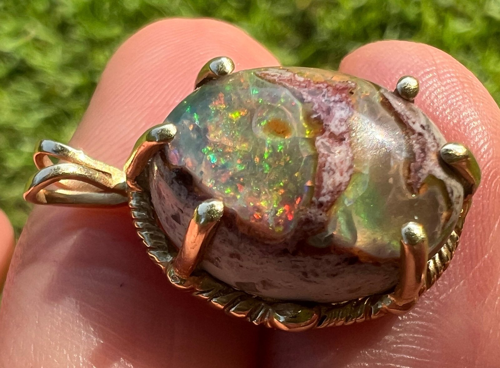 Mexican Boulder Fire Opal Old Pawn Pendant. *Video*