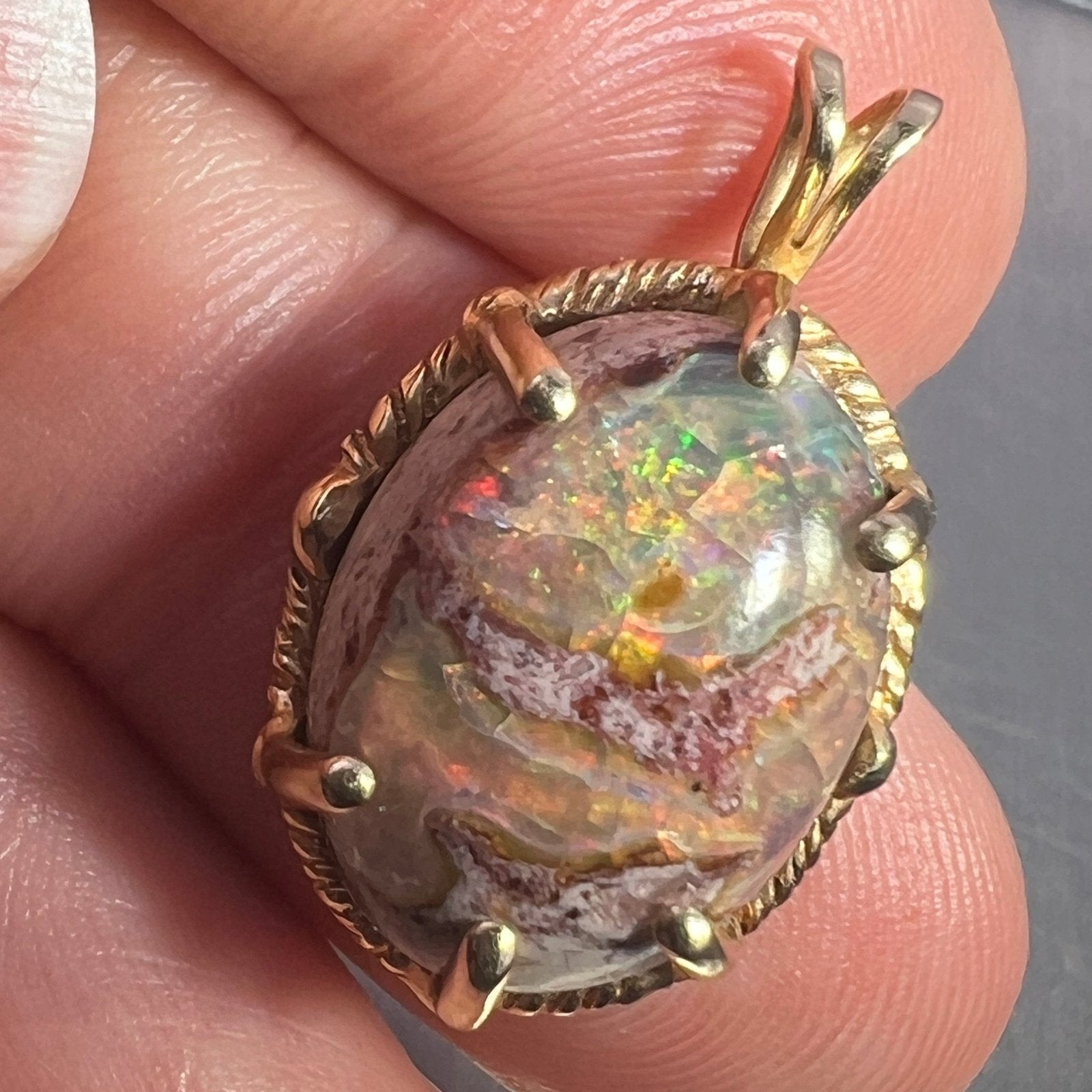 Mexican Boulder Fire Opal Old Pawn Pendant. *Video*