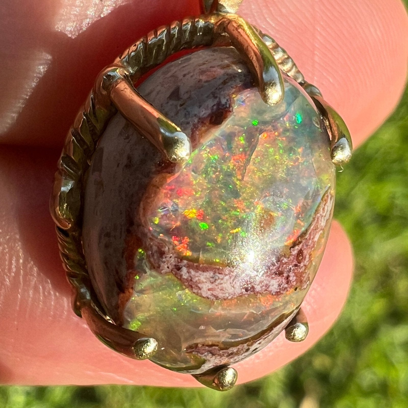 Mexican Boulder Fire Opal Old Pawn Pendant. *Video*