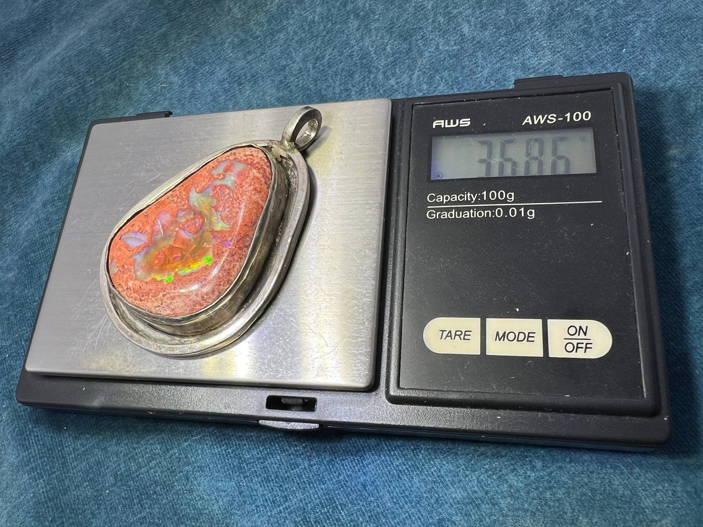 Mexican Boulder Fire Opal Pendant. Old Pawn. 2" & 37g *Video*