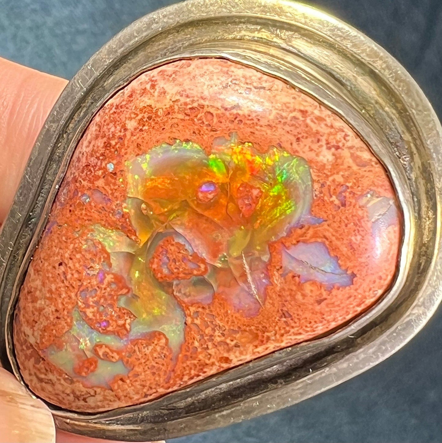 Mexican Boulder Fire Opal Pendant. Old Pawn. 2" & 37g *Video*