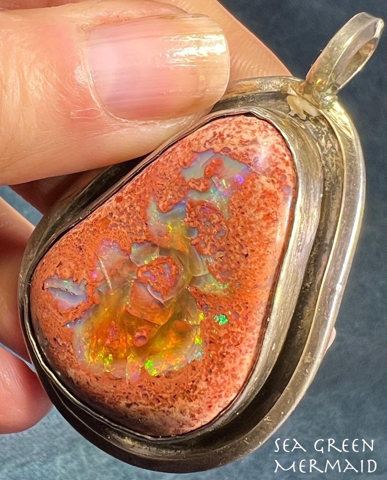 Mexican Boulder Fire Opal Pendant. Old Pawn. 2" & 37g *Video*