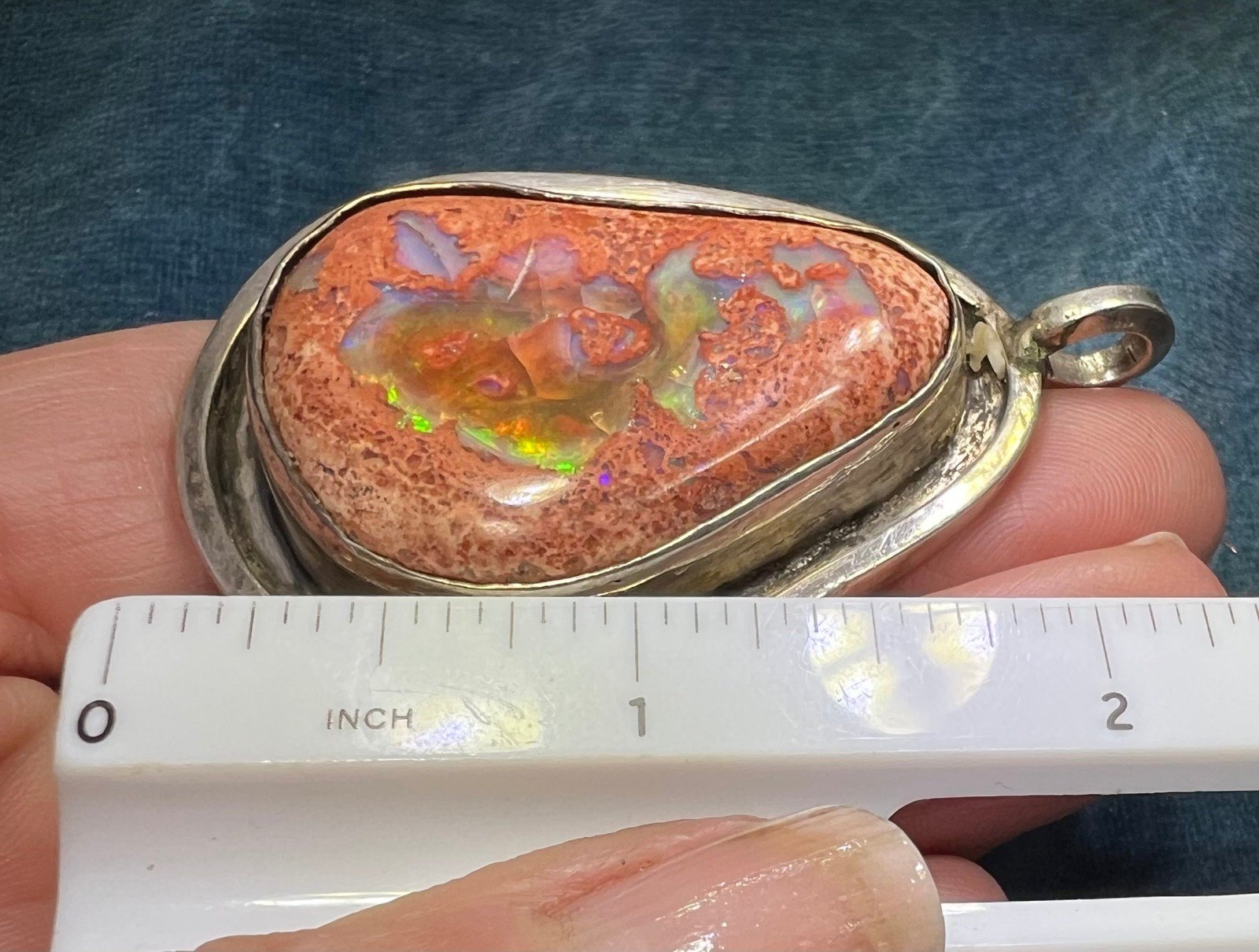 Mexican Boulder Fire Opal Pendant. Old Pawn. 2" & 37g *Video*