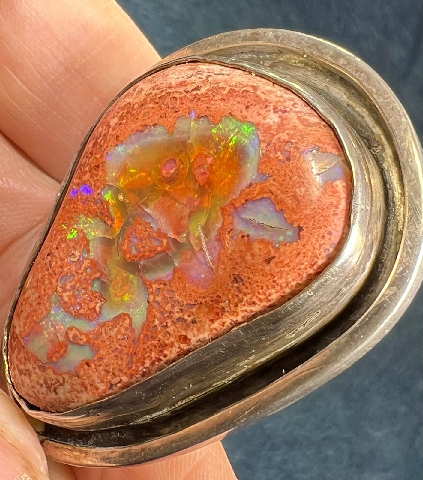 Mexican Boulder Fire Opal Pendant. Old Pawn. 2" & 37g *Video*