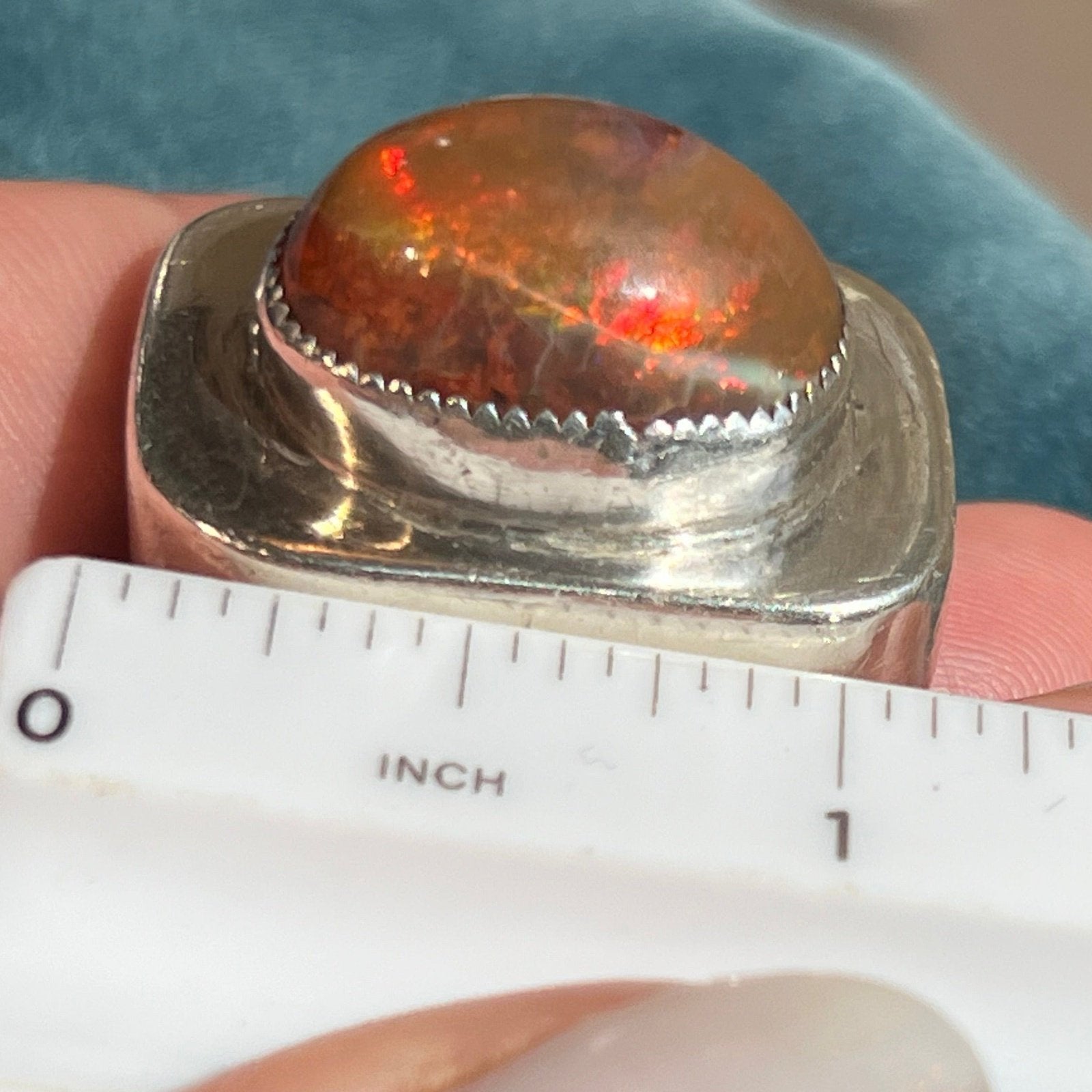 Mexican Boulder Fire Opal Ring. 925 Old Pawn. 1" + 12g *Video*