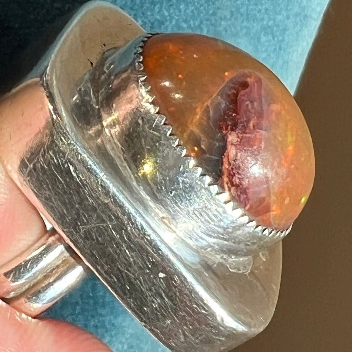 Mexican Boulder Fire Opal Ring. 925 Old Pawn. 1" + 12g *Video*