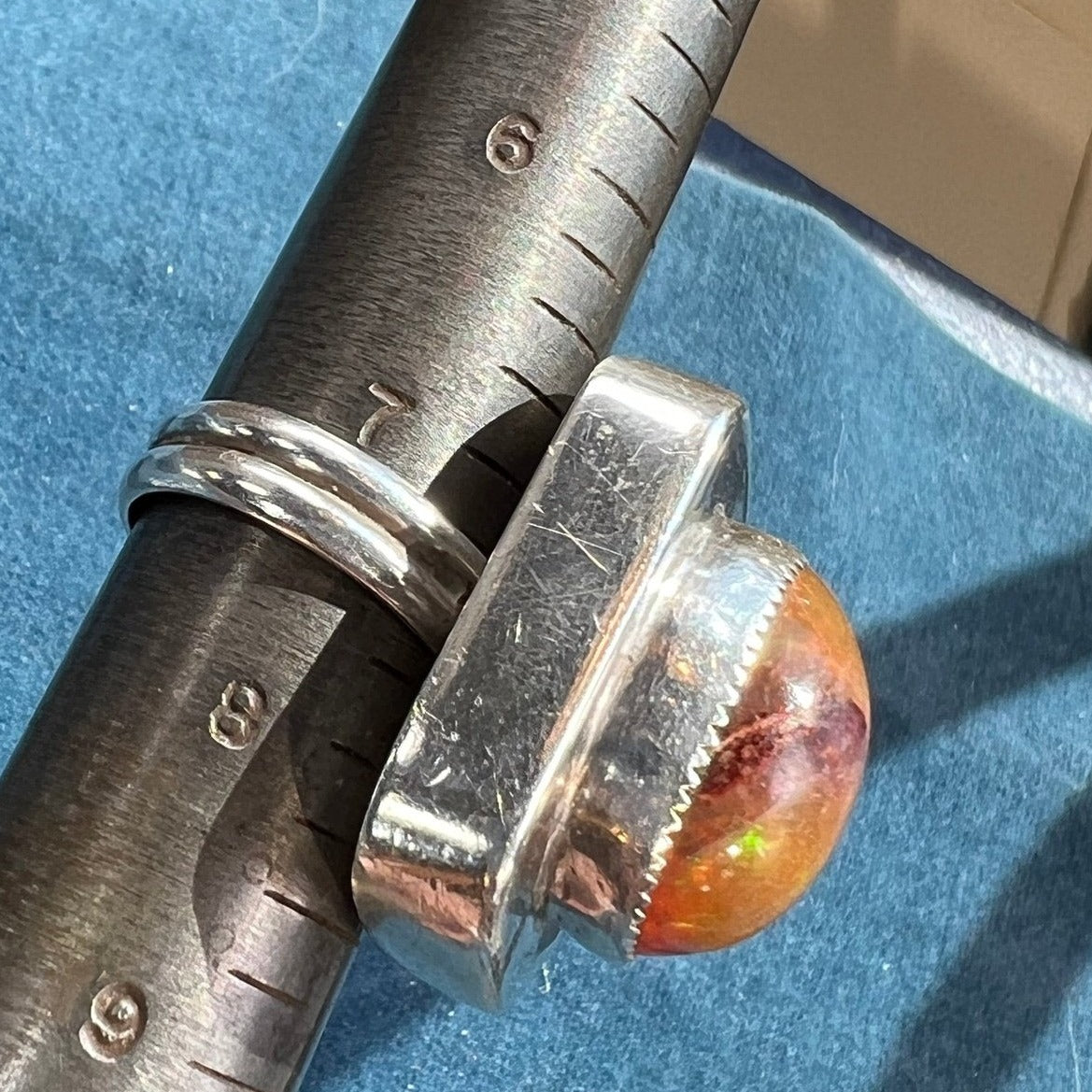 Mexican Boulder Fire Opal Ring. 925 Old Pawn. 1" + 12g *Video*