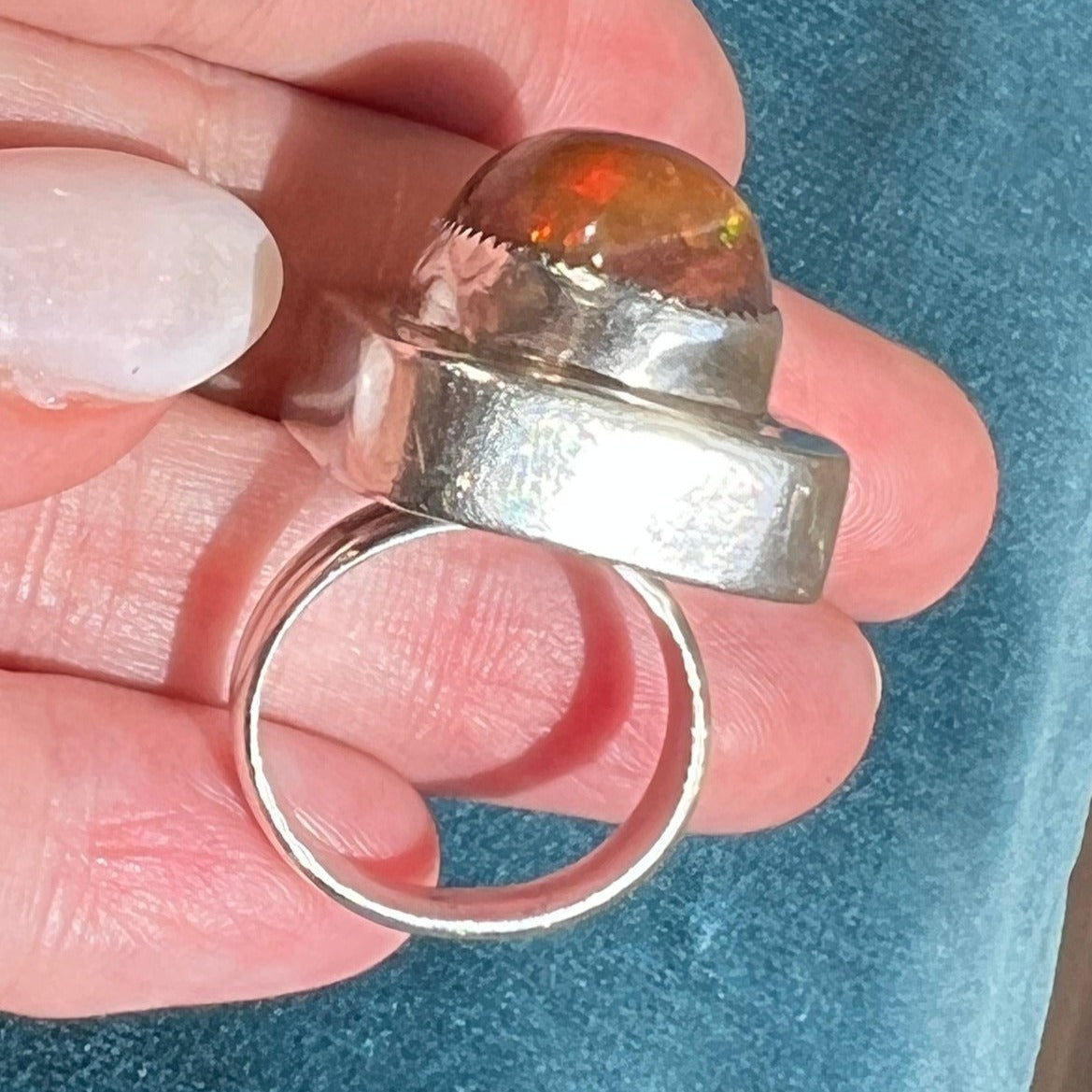 Mexican Boulder Fire Opal Ring. 925 Old Pawn. 1" + 12g *Video*