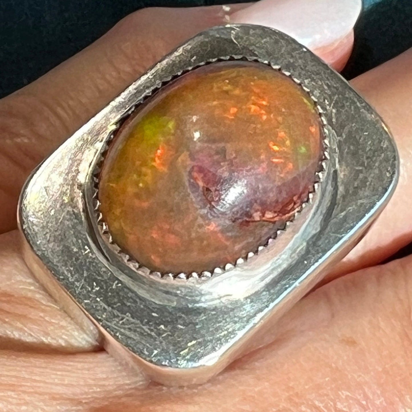 Mexican Boulder Fire Opal Ring. 925 Old Pawn. 1" + 12g *Video*