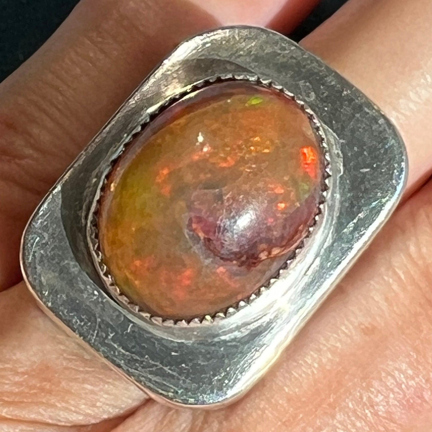 Mexican Boulder Fire Opal Ring. 925 Old Pawn. 1" + 12g *Video*