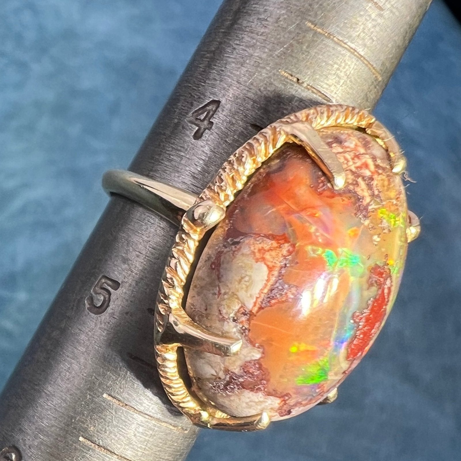 Mexican Cantera Boulder Fire Opal Ring in Silver. 1" + 7.5g *Video*