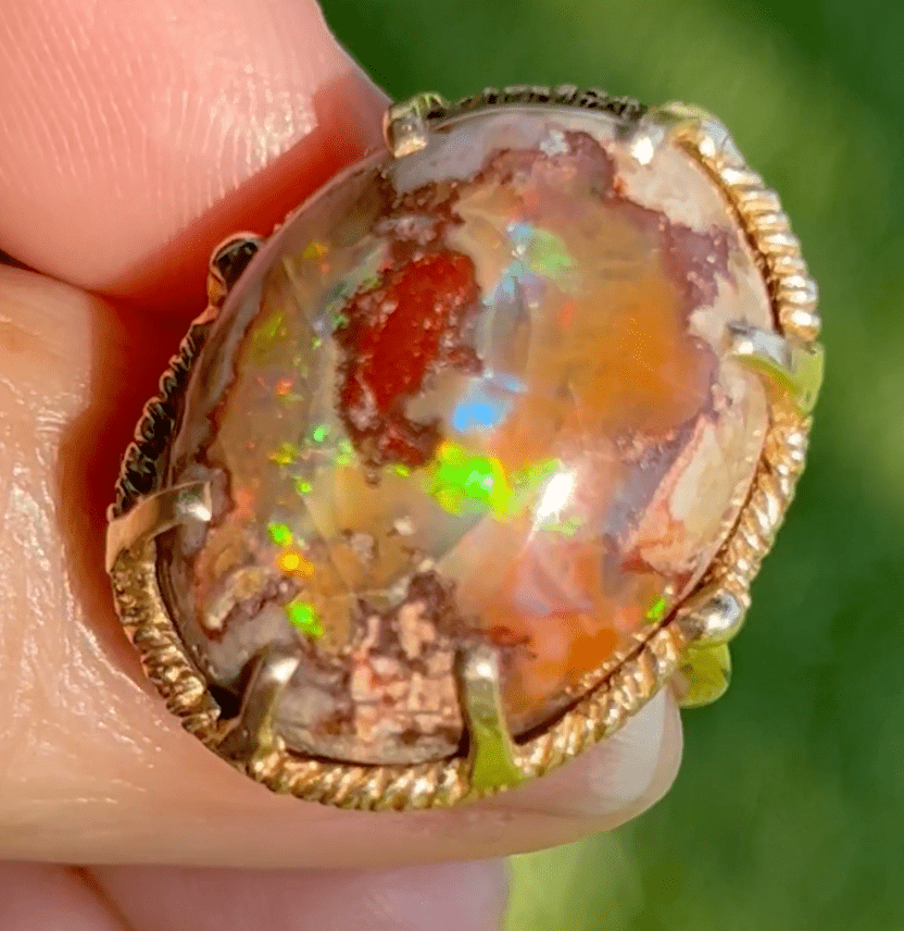 Mexican Cantera Boulder Fire Opal Ring in Silver. 1" + 7.5g *Video*