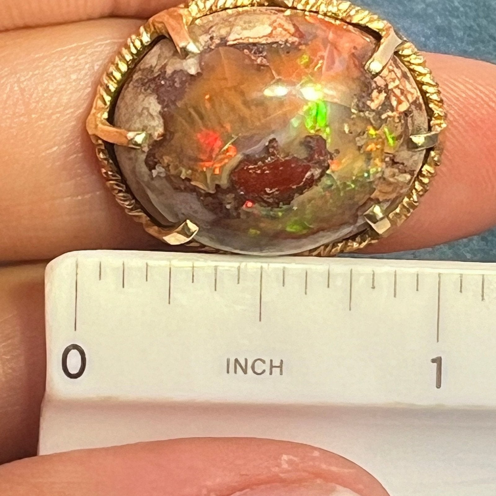 Mexican Cantera Boulder Fire Opal Ring in Silver. 1" + 7.5g *Video*