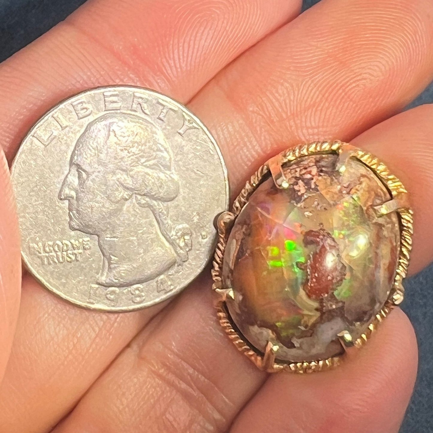 Mexican Cantera Boulder Fire Opal Ring in Silver. 1" + 7.5g *Video*