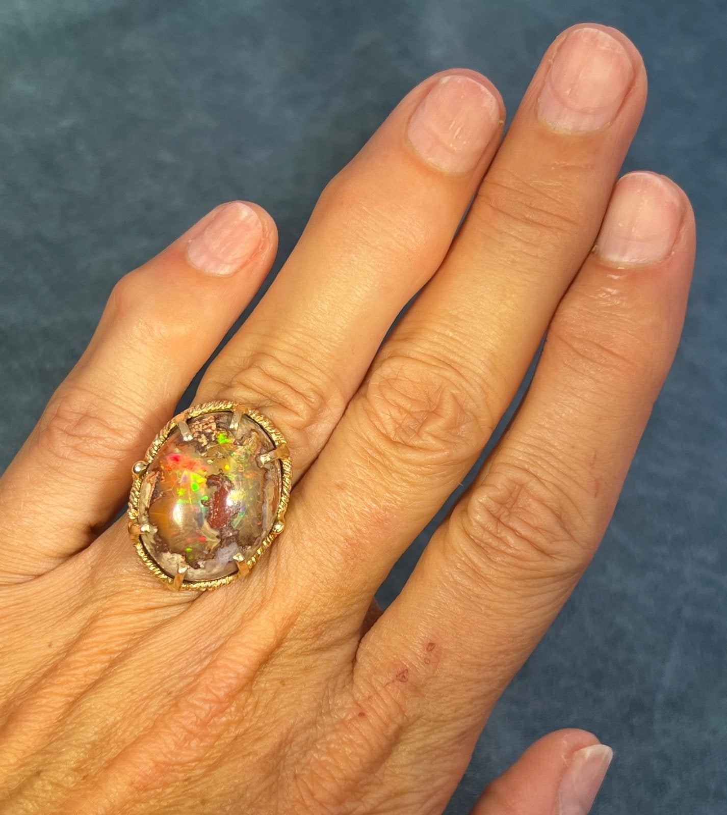 Mexican Cantera Boulder Fire Opal Ring in Silver. 1" + 7.5g *Video*