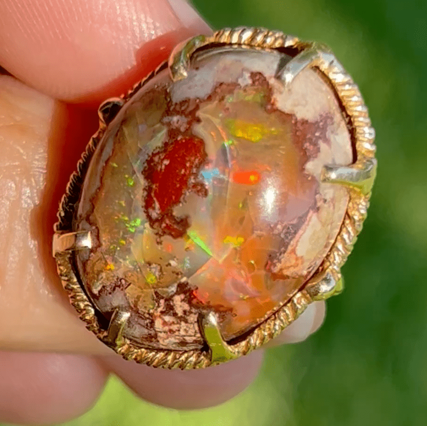 Mexican Cantera Boulder Fire Opal Ring in Silver. 1" + 7.5g *Video*