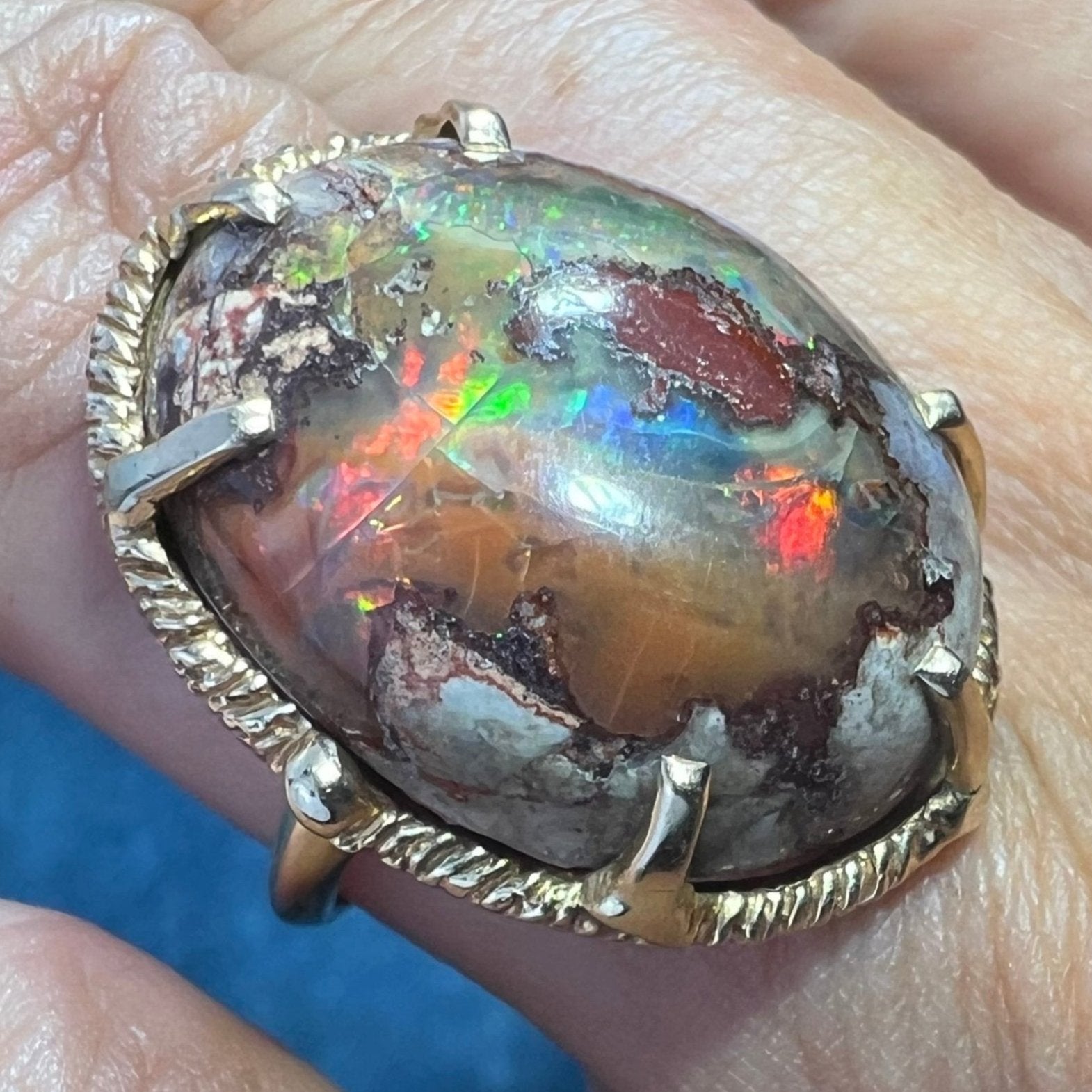 Mexican Cantera Boulder Fire Opal Ring in Silver. 1" + 7.5g *Video*