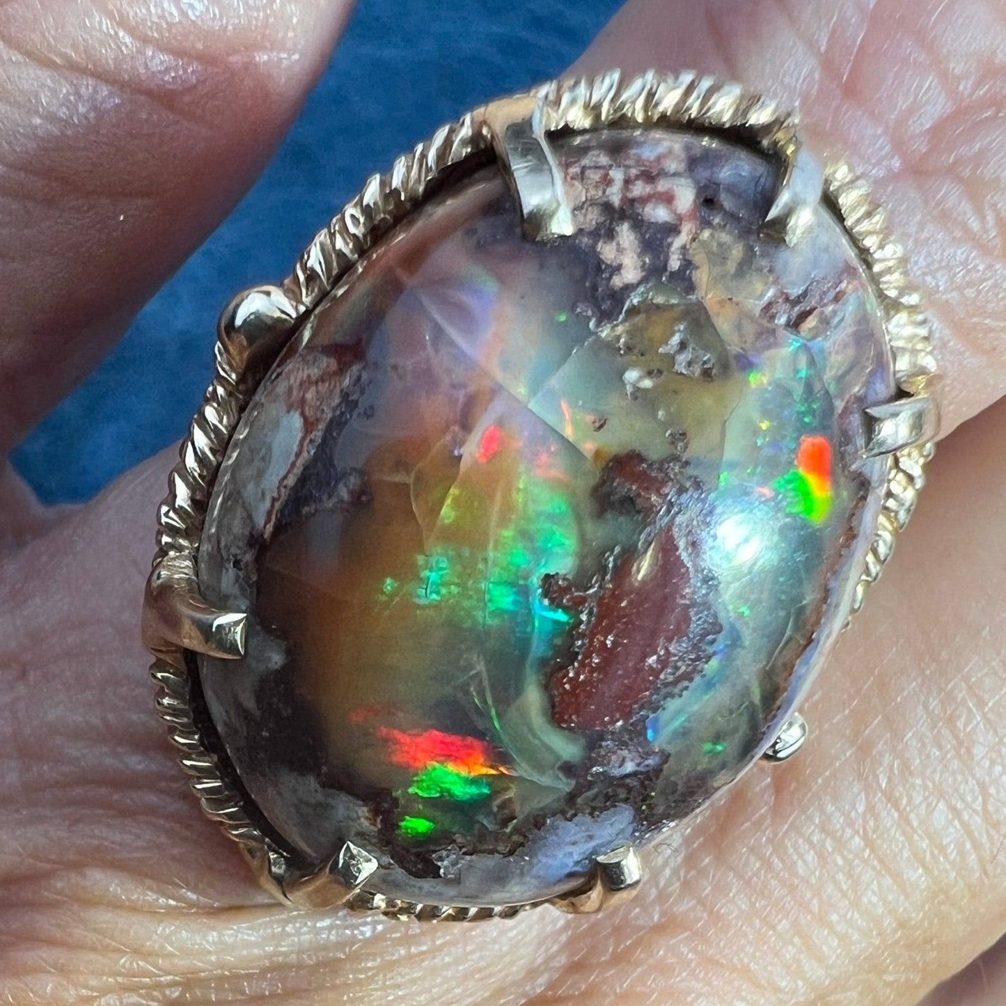 Mexican Cantera Boulder Fire Opal Ring in Silver. 1" + 7.5g *Video*