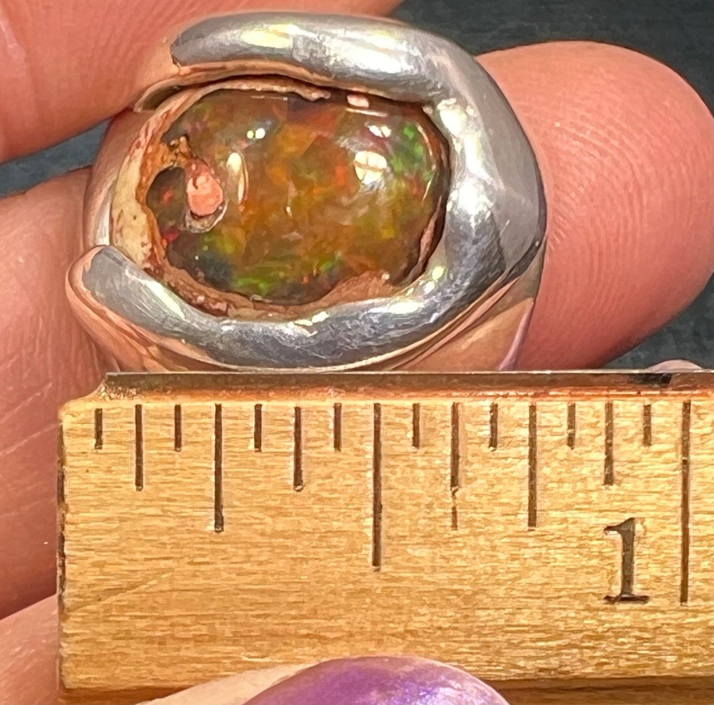 Mexican Fire Jelly Opal 925 Sterling Silver Chunky Ring. 3/4" + 25g *Video*
