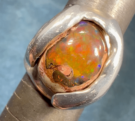 Mexican Fire Jelly Opal 925 Sterling Silver Chunky Ring. 3/4" + 25g *Video*