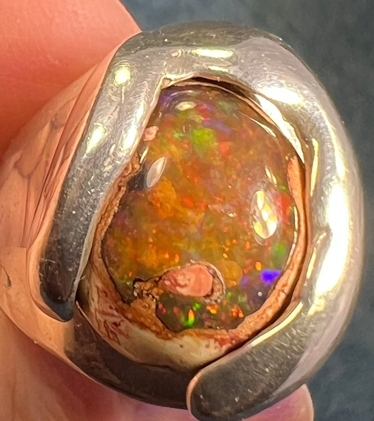 Mexican Fire Jelly Opal 925 Sterling Silver Chunky Ring. 3/4" + 25g *Video*