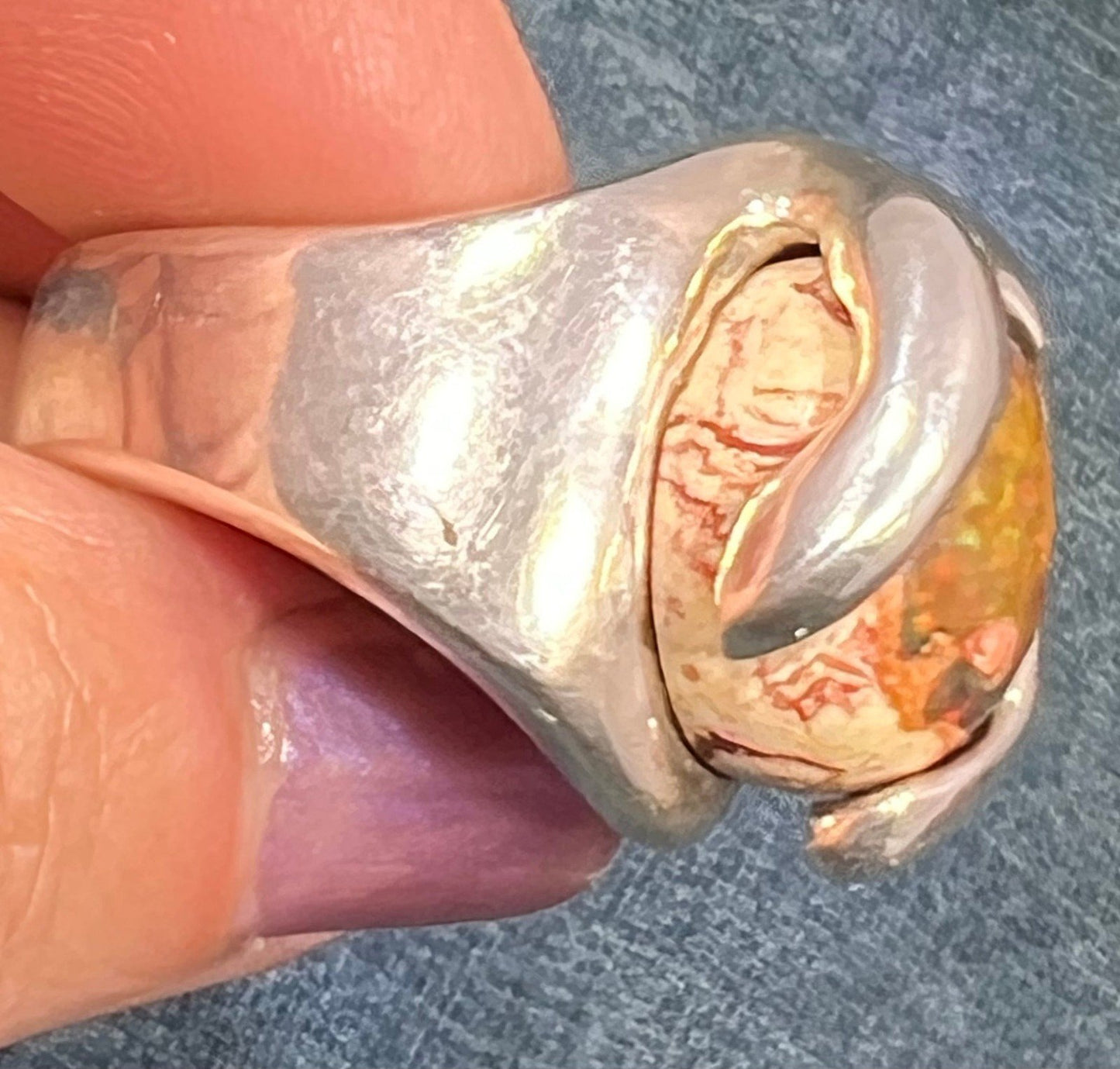 Mexican Fire Jelly Opal 925 Sterling Silver Chunky Ring. 3/4" + 25g *Video*