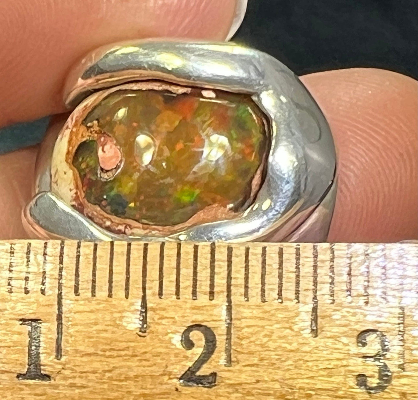 Mexican Fire Jelly Opal 925 Sterling Silver Chunky Ring. 3/4" + 25g *Video*