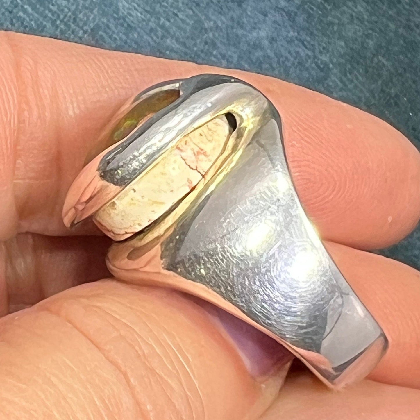 Mexican Fire Jelly Opal 925 Sterling Silver Chunky Ring. 3/4" + 25g *Video*