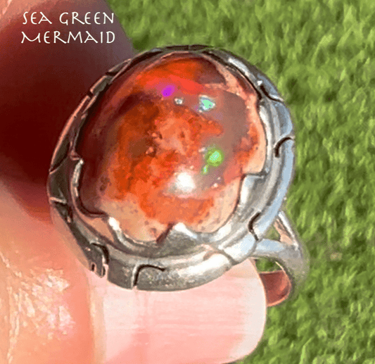 Mexican Fire Jelly Opal Old Pawn Silver Ring *Video*