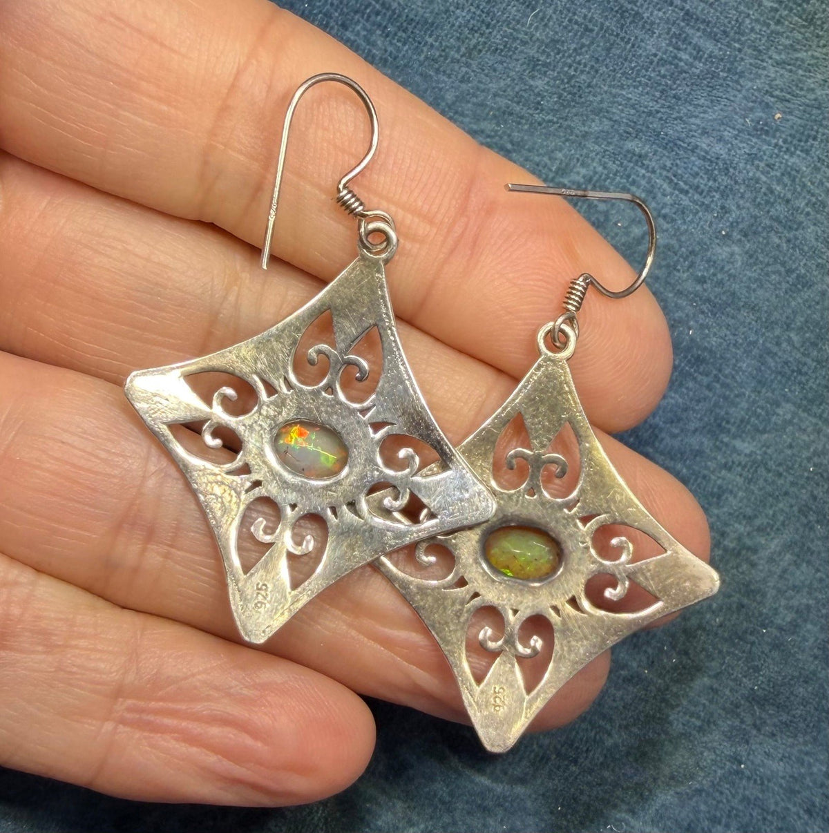 Mexican Fire Opal Filigree MANDALA 925 Silver Earrings. 2" *Video*