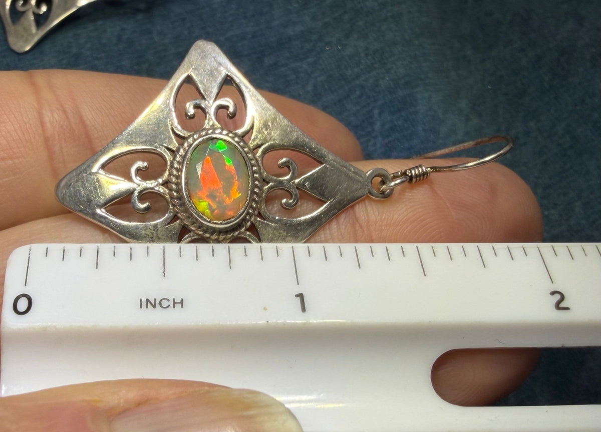 Mexican Fire Opal Filigree MANDALA 925 Silver Earrings. 2" *Video*