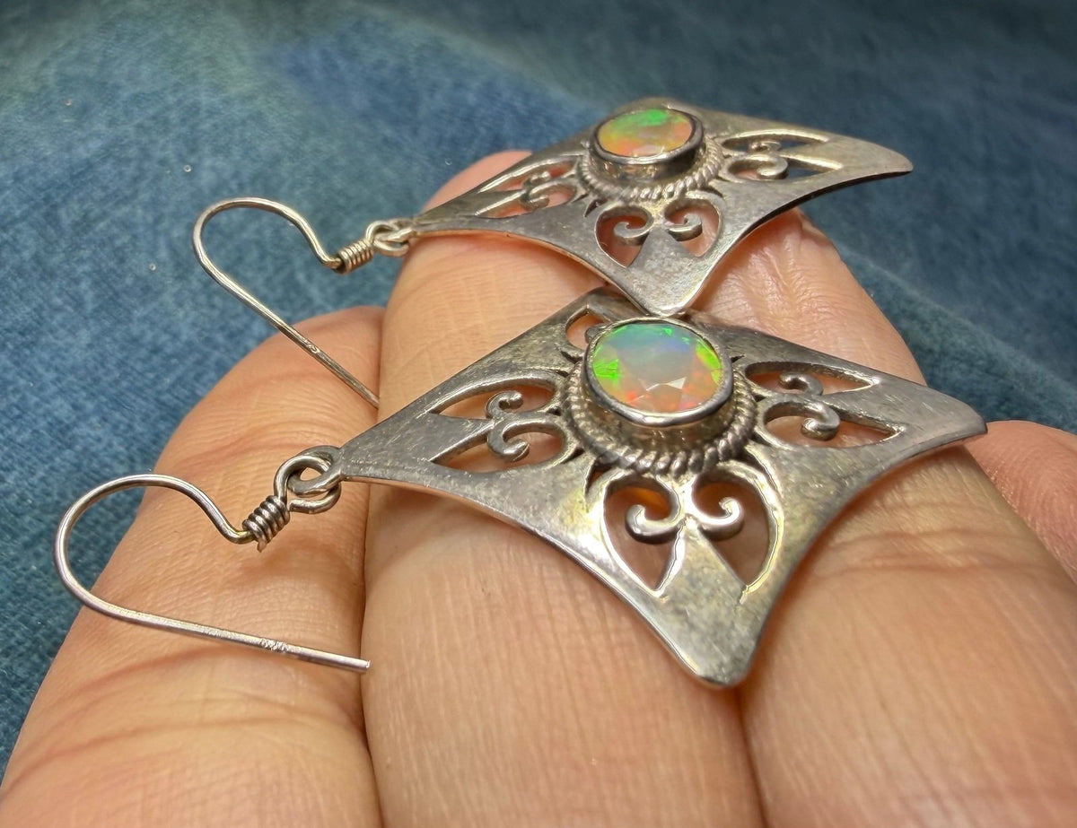 Mexican Fire Opal Filigree MANDALA 925 Silver Earrings. 2" *Video*