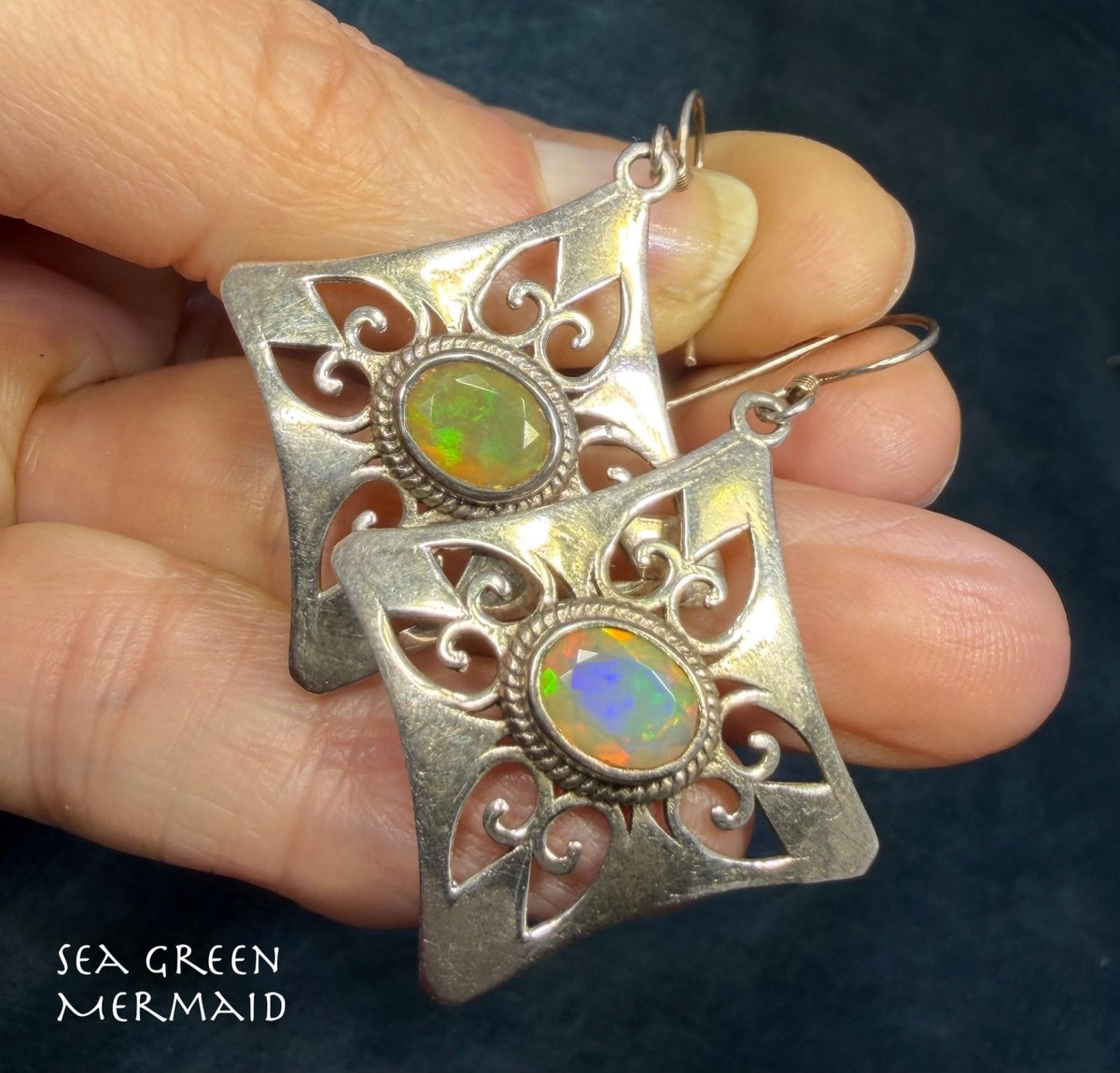 Mexican Fire Opal Filigree MANDALA 925 Silver Earrings. 2" *Video*