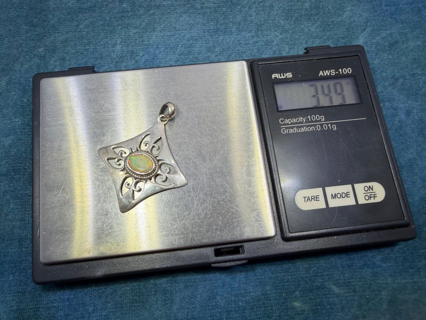 Mexican Fire Opal Filigree MANDALA Medallion 925 Silver Pendant. 1.5" *Video*