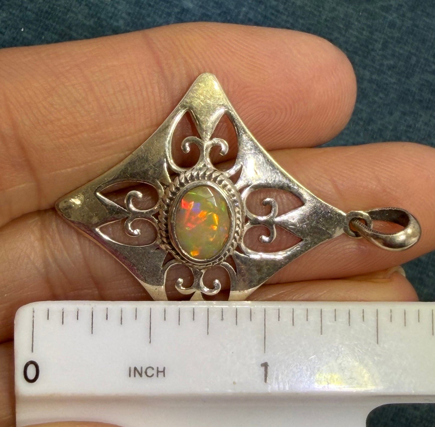 Mexican Fire Opal Filigree MANDALA Medallion 925 Silver Pendant. 1.5" *Video*