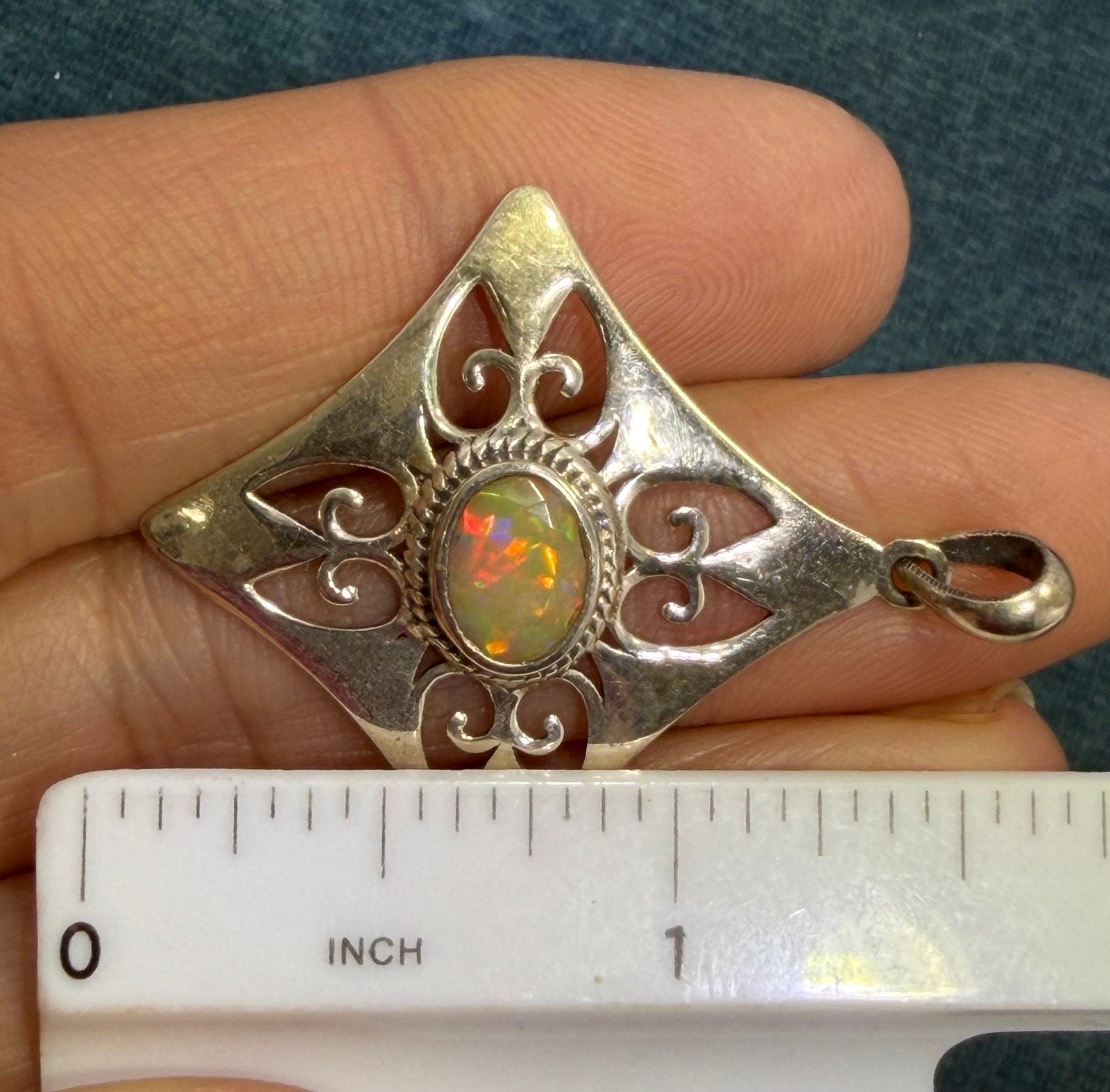 Mexican Fire Opal Filigree MANDALA Medallion 925 Silver Pendant. 1.5" *Video*