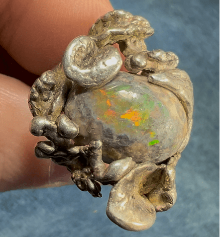 Mexican Jelly Boulder Opal Artisan Forest 925 Ring. 0.8" Wide *Video*