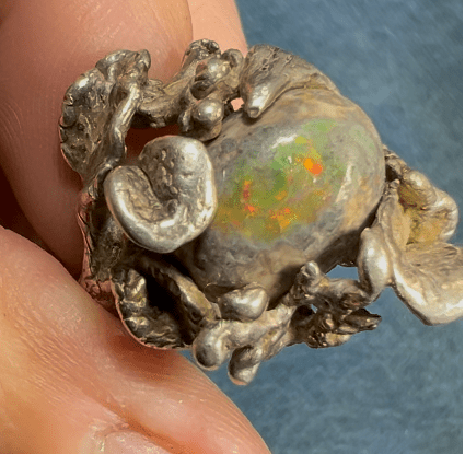 Mexican Jelly Boulder Opal Artisan Forest 925 Ring. 0.8" Wide *Video*