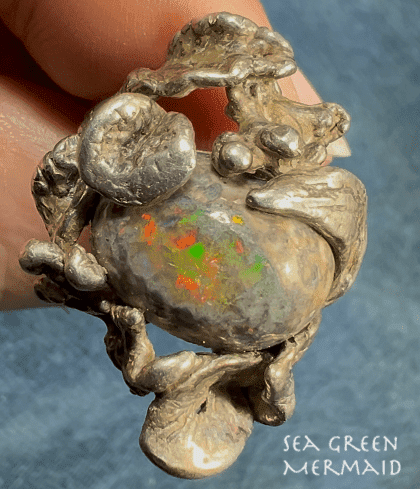 Mexican Jelly Boulder Opal Artisan Forest 925 Ring. 0.8" Wide *Video*